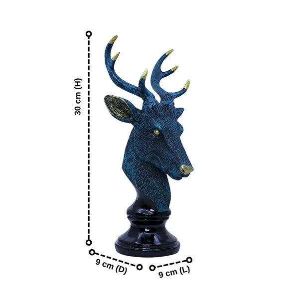 Antique Deer Face Showpiece for Home Decor (Blue & Black) Polyresin- 12 Inch