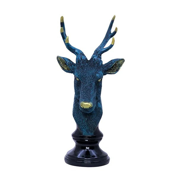 Antique Deer Face Showpiece for Home Decor (Blue & Black) Polyresin- 12 Inch