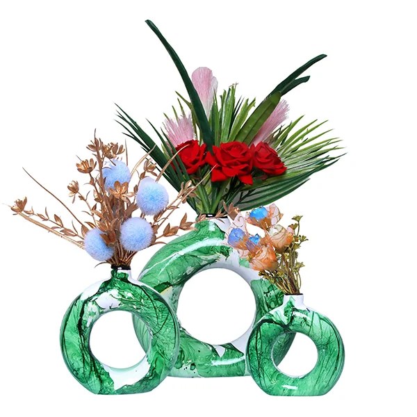 Donut-Shaped Flower Vases for Home Decor, Set of 3 (Green) Polyresin – 8 Inch