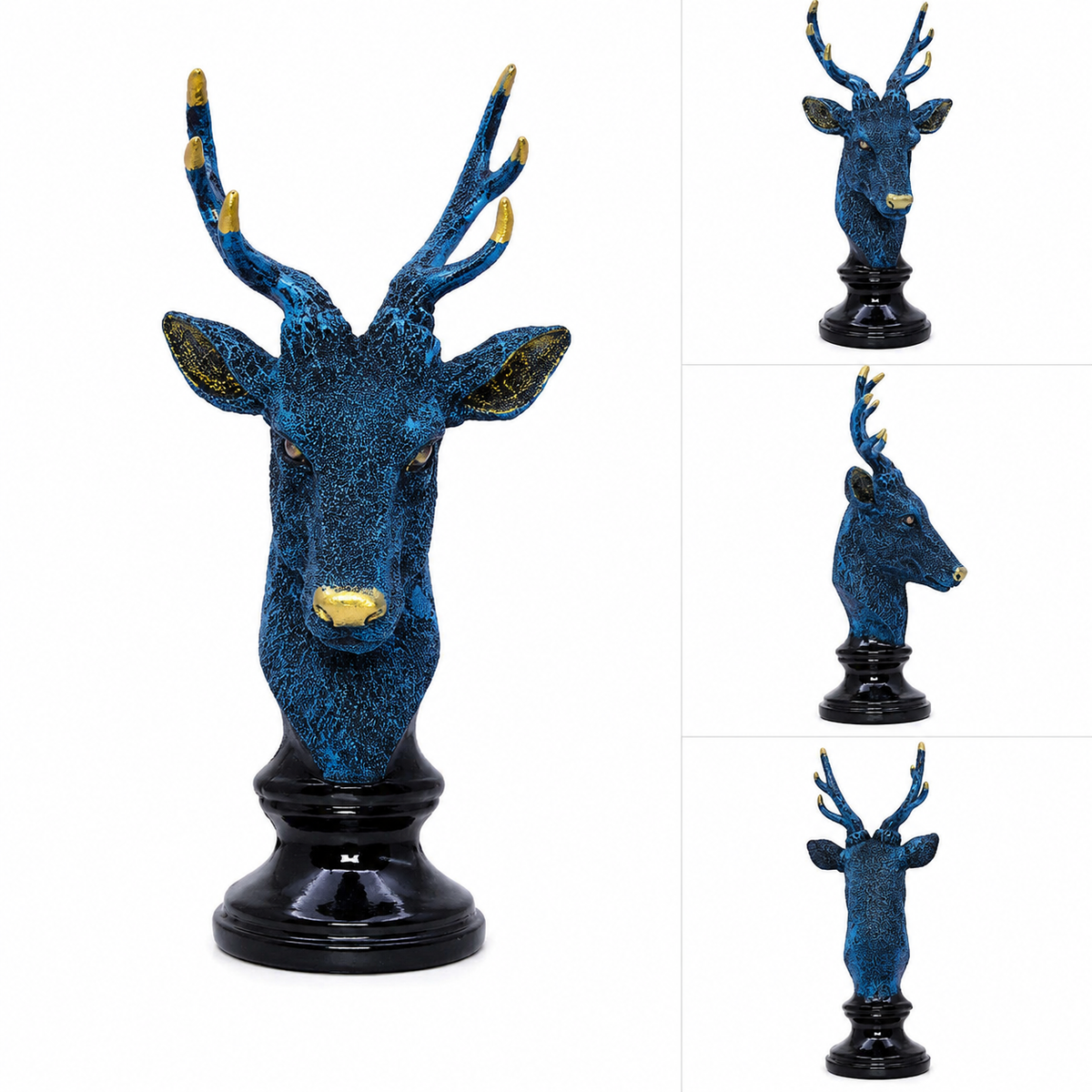 Antique Deer Face Showpiece for Home Decor (Blue & Black) Polyresin- 12 Inch