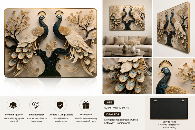 Elegant Double Peacock Decorative Wall photo frame