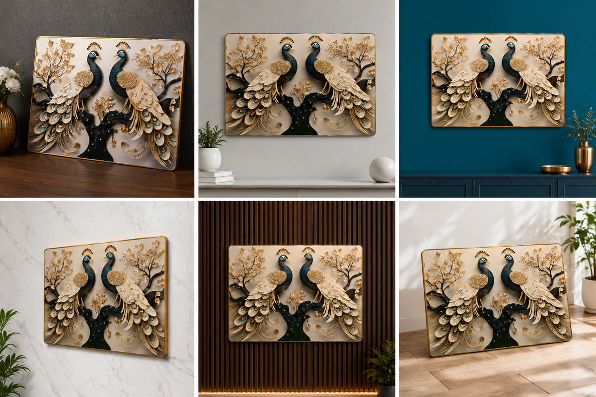 Elegant Double Peacock Decorative Wall photo frame